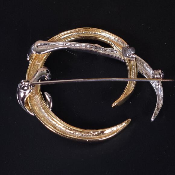 Sleek Vintage Silver-Tone Crescent Brooch - Modernist Lunar Design - Picture 10 of 10